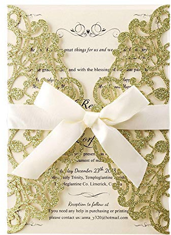 Hosmsua – Lot de 20 cartes d'invitation de mariage découpées au laser avec dentelle dorée et motifs floraux avec papillons et enveloppes pour anniversaire, fiançailles, mariage