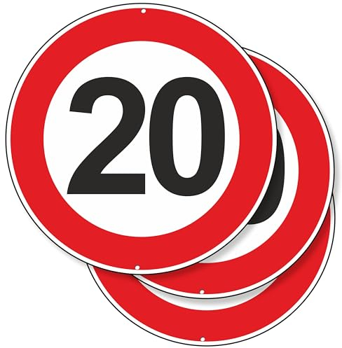 Pubblimania 3 Velocità Massima 20 Km Orari segnaletica stradale cartello segnale in alluminio metallo rotondo spesso 3 mm per esterno Ø 30 (Confezione da 3, Velocità Massima 20 Km Orari)