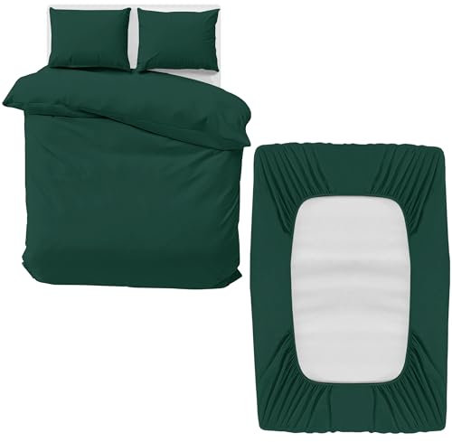 MOONLIGHT20015 Double Bedding Set 4 Piece Duvet Cover Fitted Sheet with Pillow cases Soft Brushed Microfiber Duvet Cover sets Emerald