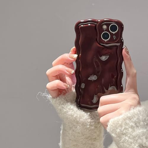 FABSPARK Case for iPhone 12,Cute 3D Solid Color Meteorite Bubble Water Ripple Curly Wavy Frame Case,Soft TPU Shockproof for iPhone 12 6.1 Inch,Wine Red