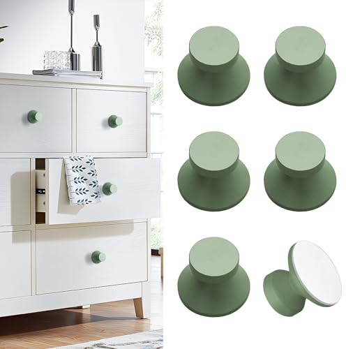 Elistonie 6 Pack Morandi Color Aluminum Self-Stick Knobs Grayish Green Self-Adhesive Drawer Knobs No Drilling Cabinet Handle for Cupboard Mirror Cabinet Dresser Window