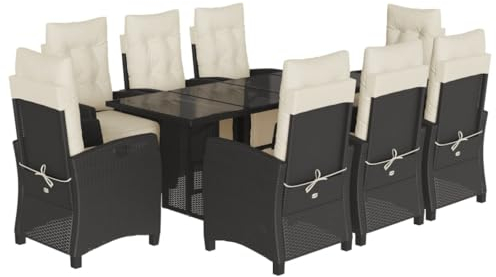 vidaXL 9-TLG. Garten-Essgruppe mit Kissen Schwarz Poly Rattan