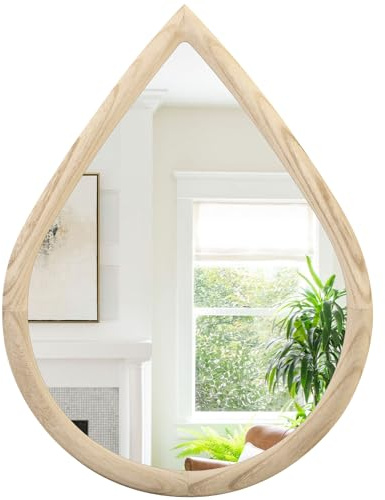 FEUFOAM Tropfenspiegel mit Naturholzrahmen, Kleiner Wandspiegel, unregelmäßige Spiegel für Wand, dekorativ, Bauernhaus, Schlafzimmer, Badezimmer, Eingangsspiegel