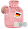 Blumtal Premium Wärmflasche mit Bezug & Tasche aus weichem Kunstfell - Wärmeflasche aus Naturkautschuk - Wärmflasche mit Tasche für Hände - Hot Water Bag - auslaufsichere Bettflasche 1,5l in Rosa