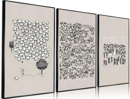 3 Stück Jesus Blätter das 99 Schaf Leinwand Wandkunst christliche Bibel verlorene Schafe Bilder Wanddekoration ungerahmt Poster Drucke geeignet für Schlafzimmer Wohnzimmer Arbeitszimmer Heimdekoration