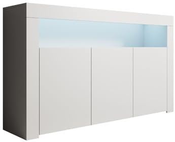 MB Muebles Bonitos, Credenza Stile Moderno Aker, Melamina Opaca, Bianco, 155x91.5x37cm