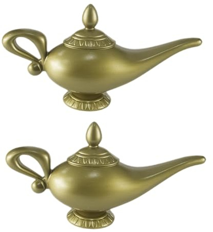 Bohue 2 Stück Gold Genie Magische Lampe Vintage Legende Aladdin Magische Lampe Arabisches Thema Verkleidung Halloween Cosplay Zubehör für Party