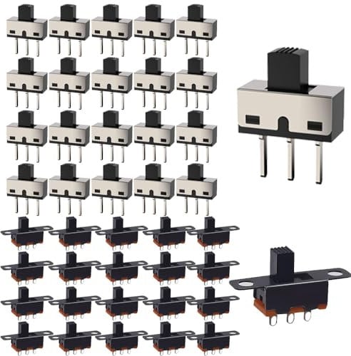 Gebildet 40PCS Slide Switches 250V/3A,1P2T SPDT 3 Pin 2 Position SS12D10 and 50V/0.5A Mini Panel Slide Switch ON/Off SS12F15 3Pin Toggle Switch
