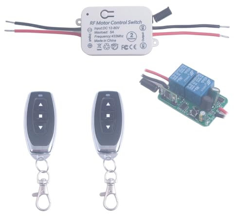 Interrupteur de télécommande de moteur 12V 24V 36V 48V DC, commutateurs de relais sans fil 12V-80V 5A émetteurs de récepteur, télécommandes moteur avancer et reculer (2* Contrôleur)