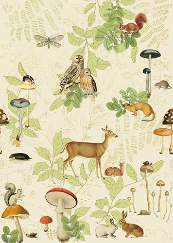 Rasch Tapeten 557657 - Fototapete auf Vlies mit Waldbewohnern und Blättern in Beige, Grün und Braun aus der Kollektion Onszelf Stories - 2,80 m x 2,00 m (LxB)