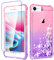 Pilaru for iPhone SE 2022/2020 & 6/6S/7/8 Case Clear Liquid Heart Lovely Glitter Soft TPU Cover Transparent Girly Protective Phone Case for iPhone 6/6S/7/8,Pink/Purple