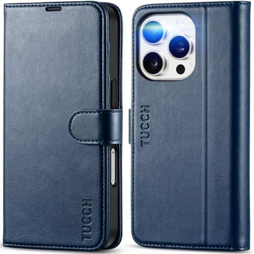 TUCCH Wallet Case for iPhone 16 Pro (6.3) 2024, PU Leathe Folding Case with [RFID Blocking]Credit Card Slots[Shockproof TPU]Viewing Stand, Magnetic Flip Cover Compatible with iPhone 16 Pro, Dark Blue