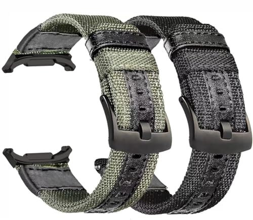 Compatible avec Samsung Galaxy Watch Ultra 47 mm 2025/2024 - Bracelet de rechange en nylon durable pour Galaxy Watch 8 7 Ultra 47 mm - Femmes et hommes - Noir + vert