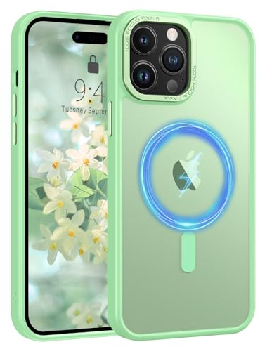 SupVict iPhone 15 Pro Max Case Compatible with MagSafe, Phone Case iPhone 15 Pro Max Magnetic Translucent Matte Back, Shockproof Military Grade Protective Cover Case iPhone 15 Pro Max Light Green