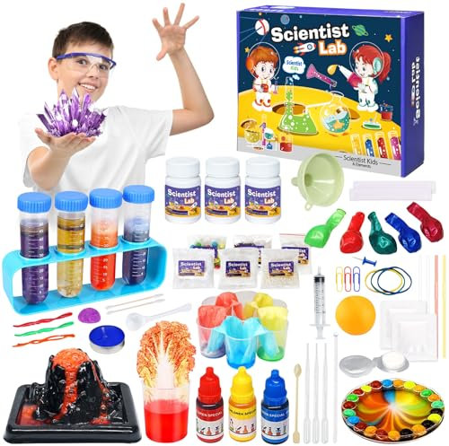 62+ Experimentierset für Kinder, Wissenschaft Experimente für Jungen Mädchen ab 6 7 8 9 10 12 Jahre, Experimentierkasten STEM Aktivitäten Spielzeug, Experimente Geschenke, Kristalle Züchten Vulkan