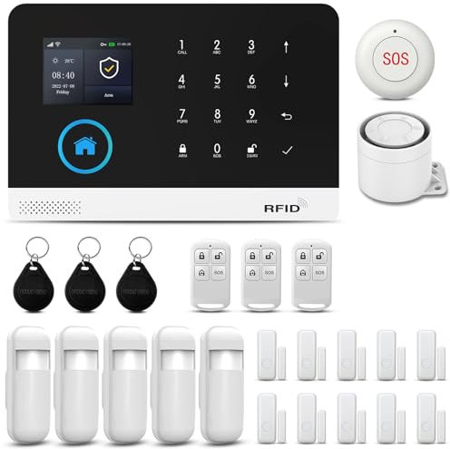 PGST 4G GSM und WLAN Alarmanlage Set, 24-teiliges Haus Alarmanlage Set mit Sirene, Fenster Tür Sensoren und Fernbedienungen,Funktioniert mit Alexa, Tuya SmartLife APP
