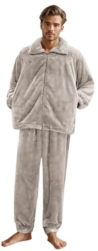Foweknow Pigiama da uomo e da donna, in flanella, a collo alto, in pile, con collo alto, comodo, alla moda, morbido, taglie grandi, tinta unita, marrone, XL