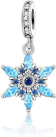 Annmors 925 Sterling Silber Charms Anhänger für Europäische Armbänder Halskette Blue Snowflakes Dangle mit 5A Zirkonia,Weihnachten,Muttertag,Geschenk anhänger für Frauen Mädchen