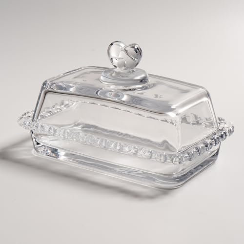 Glass Butter Dish with Heart Lid, Clear Glass Covered Butter Stick Holder Tray, Crystal Butter Storage Container for Fridge Countertop