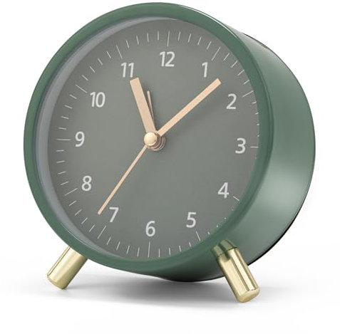 Bafiwu Analog Wecker Ohne Ticken - Metall Mit Nachtlicht, Geräuschlos Mit Groß Zifferblatt, Einstellbare Alarmzeit, Batteriebetrieben (Grün)