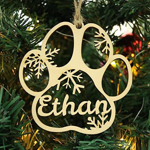 Personalisierter Hundepfoten-Holzschmuck, personalisierter Pfotenabdruck-Weihnachtsschmuck, individueller Kosenamen-Ornament aus Holz, Erinnerungs-Hunde-Hängeornament für Weihnachtsbaum