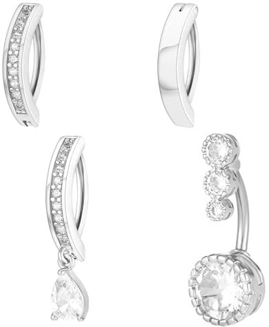 Tucnoeu 4 Stück Piercing Bauchnabel Bauchnabelpiercing Chirurgenstahl Bauchnabelpiercing Ring für Frauen Piercing Bauchnabel Schmuck(silber)