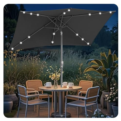 ISOISL Sonnenschirm LED Solar 200x300CM Kurbel-Schirm Rechteckig Gartenschirm Terrassenschirm knickbar Sonnenschirme ohne Ständer Kippbar Großschirm für Balkon,Terrasse,Garten,Anthrazit