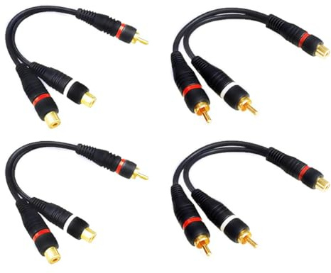 Laroal Cable Divisor RCA (2 Unidades, Macho a Hembra Doble y Hembra a Macho Doble) (20 cm)