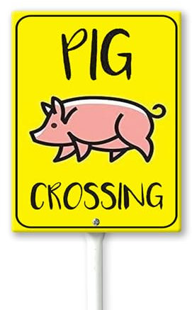 Geroclonup Cartello di attraversamento maiale con paletto per quartieri cortile fattoria alluminio Attenzione 17,8 x 22,4 cm decorazioni fattoria cortile prato passerella decorazioni animali segni