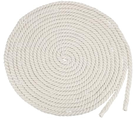 sourcing map Corde à linge en coton blanc à 3 brins torsadée épaisse pour extérieur, suspension murale, suspension de plantes, nœuds, corde à linge blanche de 12 mm x 10 m