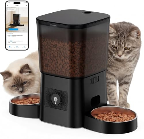 HoneyGuaridan Distributeur Croquettes Chat Automatique, 5G/2.4G WiFi Distributeur Automatique de Nourriture pour Chats/Chiens, Scellé pour Garder la Fraîcheur, 1 à 6 Repas/Jour