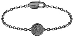 BOSS Jewelry Armband für Herren Kollektion DOUBLE B COIN aus Schwarzem Edelstahl mit einem Charm in Münzform - 1580764M