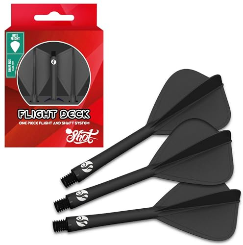 Shot! Set di 3 alette per freccette con sistema di alette e asta, deviazioni ridotte, alette a forma di aquilone, colore nero, 350 micron, disponibili in set da 3
