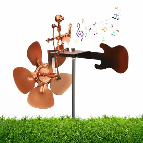 Scricor Guitar Windmill, Handmade Metal Guitar Windmill, Metal Rock Band Wind Mill for Yard and Garden, Wind Spinners Outdoor Art Sculpture Outdoor Percussionist Figurine Gift
