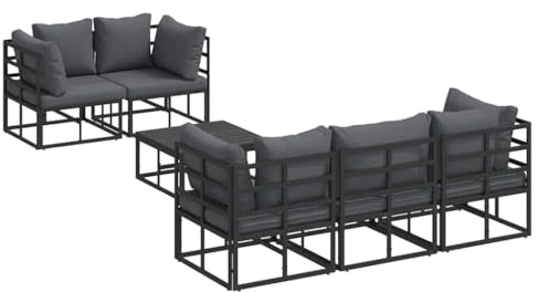 vidaXL Garden Sofa Set with Cushion 6 pcs Black Aluminium, Garden and Terrace, Modern Outdoor Furniture Set, Modular Sofa, Patio Lounge Seating, Deck Lounging