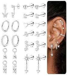Krfy Helix Piercings Hypoallergene Chirurgenstahl Ohrringe Damen Gold Silber Medizinische Ohrringe Ohrstecker Set 14K Vergoldet Kleine Creolen Knorpel Piercing Ohr CZ Herz Conch Tragus Piercings