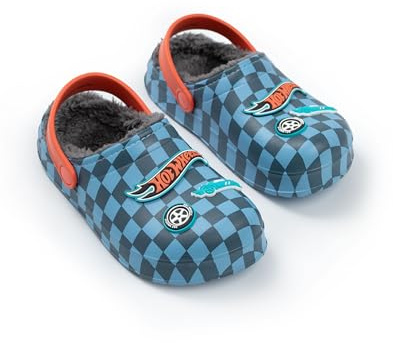 Hot Wheels Boys Blue Checkerboard Clogs | Soft Plush Lining for Indoor & Outdoor Wear | Easy Pull-On Design | Stylish Footwear for Playtime & Adventures Merch