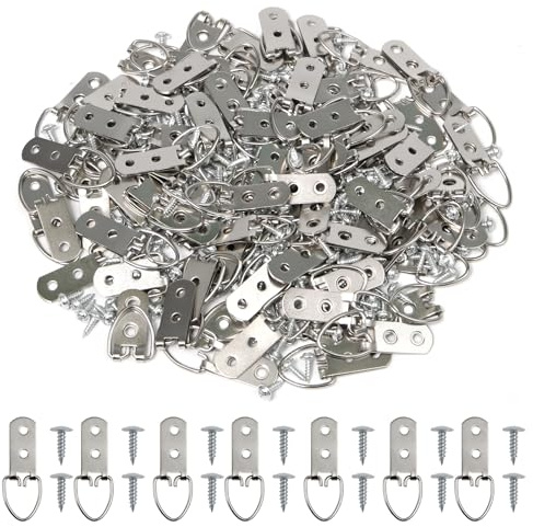 Bofanze 100 Pezzi Attaccaglie per Quadri Pesanti Ganci per Quadri | Anello a D, in grandi quantità, color argento, resistente, per cornici per foto, cornici artistiche e segnaletica