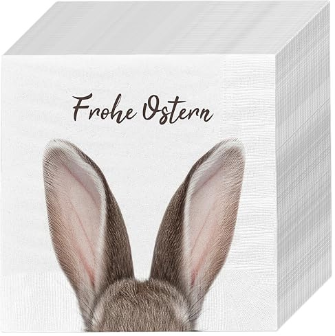 Servietten 'Frohe Ostern' mit Hasenohren 80er Set | 33x33cm 3-lagig Papierserviette weiß braun | Tischdeko für Freunde und Familie (1 x 80er Set Servietten FroheOstern)