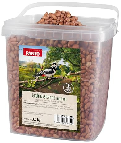 PANTO Erdnusskerne mit Haut 3 kg - energiereiches Vogelfutter aus Erdnusskernen samt Haut, Wildvogelfutter aus ganzen Erdnüssen für Futterplätze & Vogelhäuschen zur ganzjährigen Fütterung