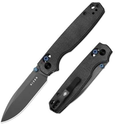 Kizer Pokiman CD Taschenmesser, 8 cm Drop Point AEB-L Klinge Klappmesser mit Schwarzem Micarta Griff, Daumenknopf EDC Messer für Männer Frauen V3789A1
