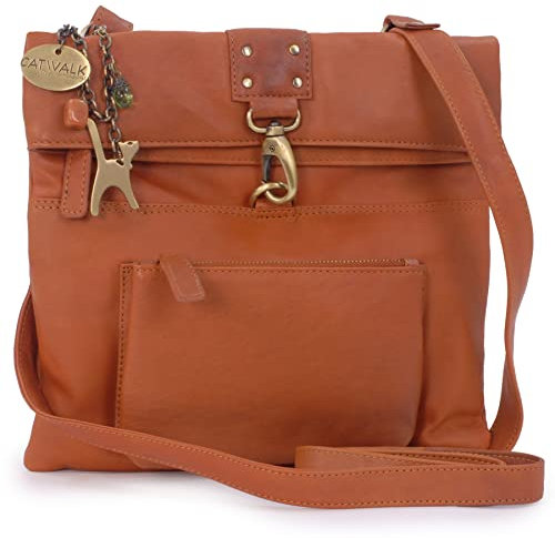 Catwalk Collection Handbags - Damen Leder Umhängetasche - Crossbody Bag Klein - Messenger Bag mit Verstellbarer Schultergurt - DISPATCH - Hellbraun