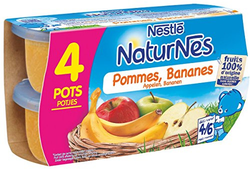 Nestlé Bébé Naturnes Pommes Bananes Compote dès 4 mois 4 x 130 g - Lot de 3 (12 pots)