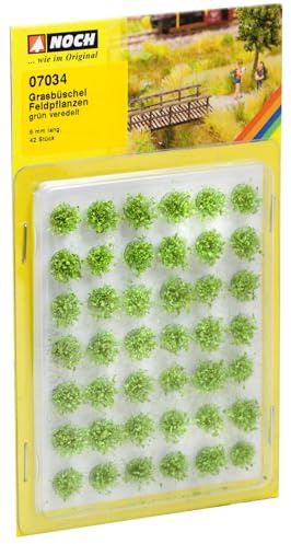 NOCH Grasbüschel Mini-Set „Feldpflanzen“, grün veredelt, 6 mm hoch, 42 Stück für Modellbau und DIY-Projekte