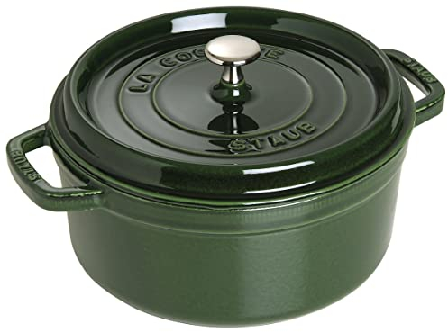STAUB Gusseisen Bräter/Cocotte, Rund 28 cm, 6,7 L, Aromaregen Funktion für optimale Befeuchtung, Für alle Herdarten inkl. Induktion & Backofen, Basilikum/Grün