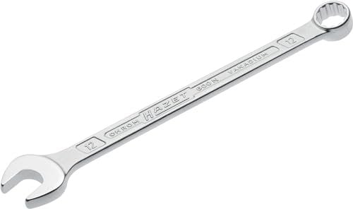 HAZET: Ring-Maulschlüssel 600N-12 verchromt I Ringschlüsselkopf 15 Grad abgewinkelt - Abtrieb: Außen Doppel-Sechskant, Schlüsselweite: 12 mm, Schaft mit extra stabilem HAZET Doppel-T-Profil