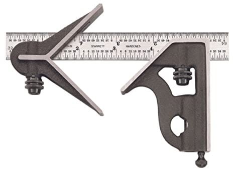 Starrett Kombinationswinkel aus Stahl mit Vierkantkopf und Mittelkopf, 15,2 cm Klingenlänge, Gusseisenköpfe, gehärteter Stahl, reversibler Schlossbolzen, 4R-Graduierung – 11HC-6-4R