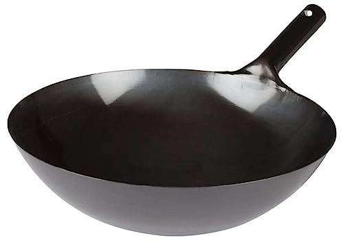 Winco WOK-36 Chinese Wok with Integral Handle, 16-Inch, Black, Steel