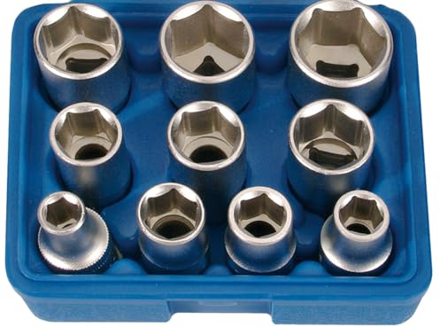 SW-Stahl S21-125 Steckschlüsseleinsätze 1/2 Zoll - 10-teilig Sechskant | Chrom-Vanadium-Stahl - Matt verchromt - Zollmaße von 3/8 bis 15/16 Zoll - Premium Qualität Steckschlüssel-Satz