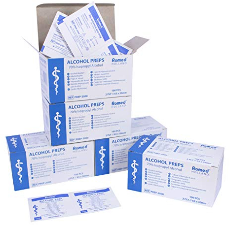 Romed Alkoholtupfer Alkoholpads 65 x 30 mm 2-lagig (50 x 100 = 5000 Stück)